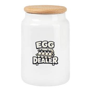 Egg Dealer - Chicken Keeper - Cookie Jar with Wooden Lid - white - Front