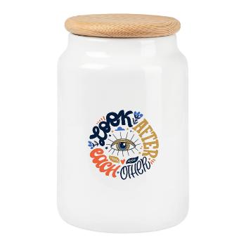 Motif œil - Boîte à biscuits avec couvercle en bois - blanc - Devant