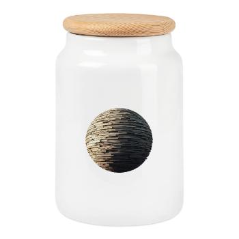 Stein Sphäre - Keksdose mit Holzdeckel - Weiß - Vorne