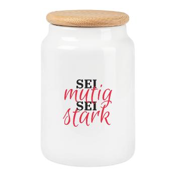 Sois courageux, sois fort - Boîte à biscuits avec couvercle en bois - blanc - Devant