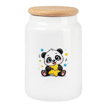 Panda Sternenfreund - Keksdose mit Holzdeckel - Weiß - Vorne