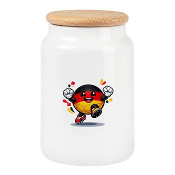 German Flag Football Mascot - Cookie Jar with Wooden Lid - white - Front