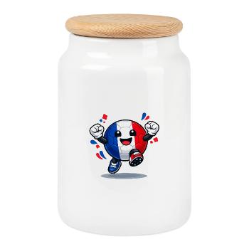 Dessin animé du héros du football français - Boîte à biscuits avec couvercle en bois - blanc - Devant
