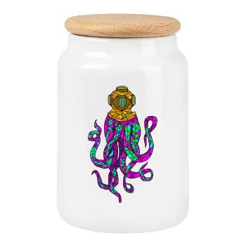 Vitrail futuriste Octopus Design - Boîte à biscuits avec couvercle en bois - blanc - Devant