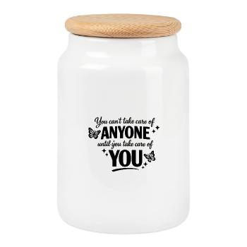 Votre premier motif de soins personnels - Boîte à biscuits avec couvercle en bois - blanc - Devant