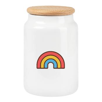 Heller Retro-Regenbogen - Keksdose mit Holzdeckel - Weiß - Vorne
