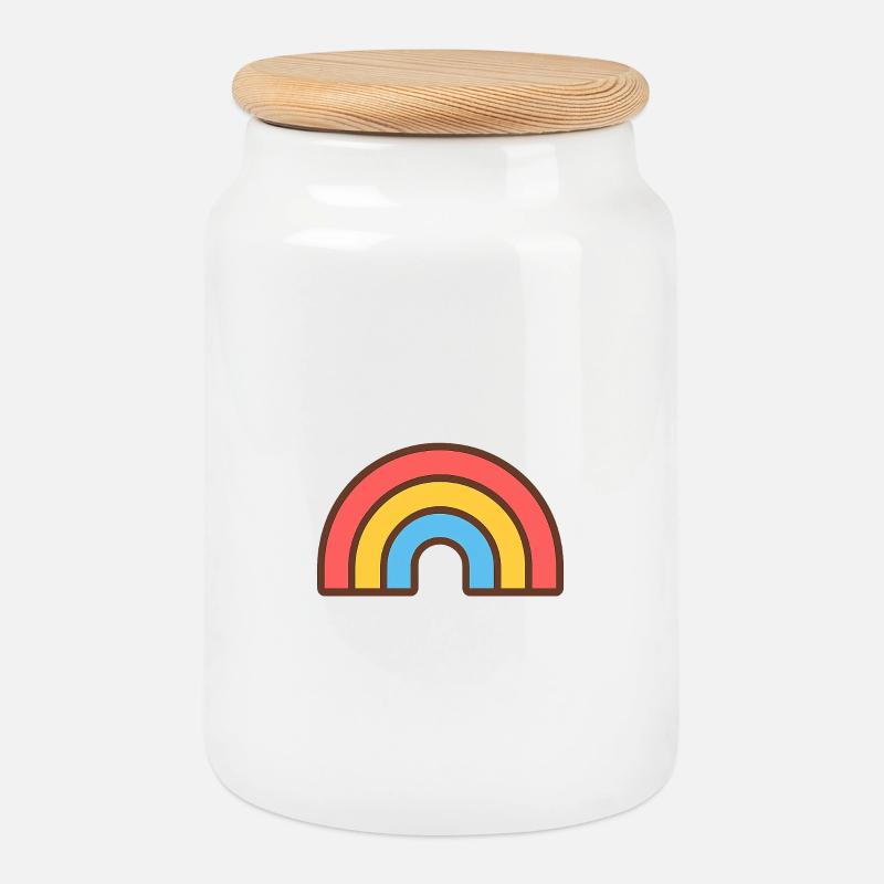 Heller Retro-Regenbogen - Keksdose mit Holzdeckel - Weiß