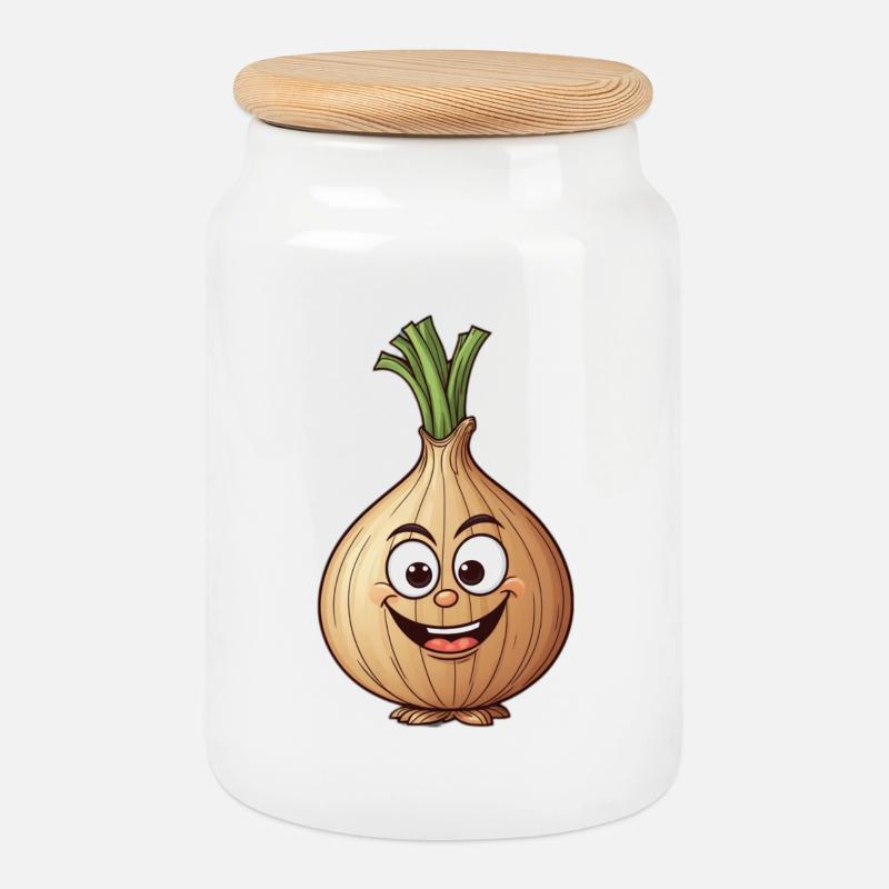 Cartoon Zwiebel perfektes Geschenk - Keksdose mit Holzdeckel - Weiß