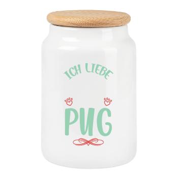 J’adore mon carlin avec des ailes - Boîte à biscuits avec couvercle en bois - blanc - Devant