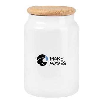 Vague - Crée des vagues - Boîte à biscuits avec couvercle en bois - blanc - Devant