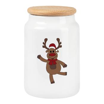Noël amusant avec l’orignal - Boîte à biscuits avec couvercle en bois - blanc - Devant