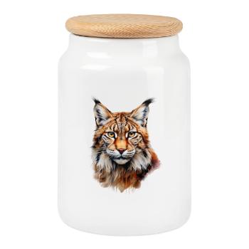 Lynx Portrait – Wild Animal Design - Cookie Jar with Wooden Lid - white - Front