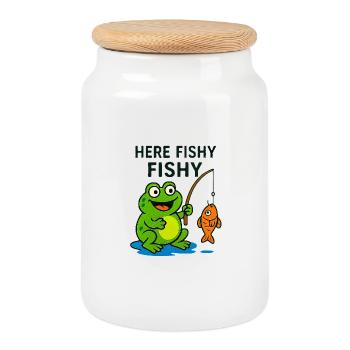 Freundlicher Fisch, Affe und Frosch - Keksdose mit Holzdeckel - Weiß - Vorne