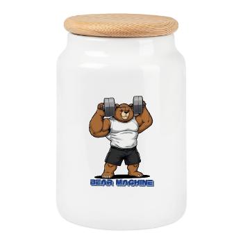 Bear Machine muscle bear in the gym - Cookie Jar with Wooden Lid - white - Front