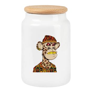 Ape in a colorful streetwear look - Cookie Jar with Wooden Lid - white - Front