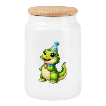 Petit Crocodile de Fête - Boîte à biscuits avec couvercle en bois - blanc - Devant