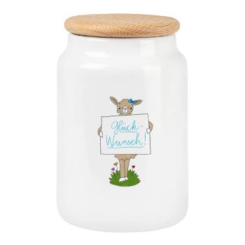 Llama with Congratulations Sign - Cookie Jar with Wooden Lid - white - Front