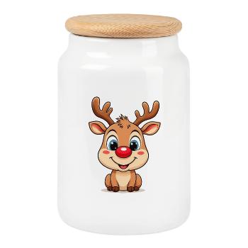 Pull de Noël Rudolph Reindeer Cartoon - Boîte à biscuits avec couvercle en bois - blanc - Devant