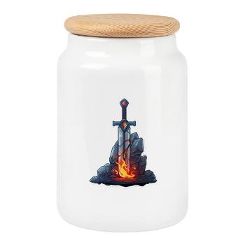 Épée de feu puissante dans un RPG Stone Fantasy - Boîte à biscuits avec couvercle en bois - blanc - Devant