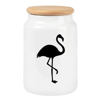 Flamingo silhouette trend - Cookie Jar with Wooden Lid - white - Front