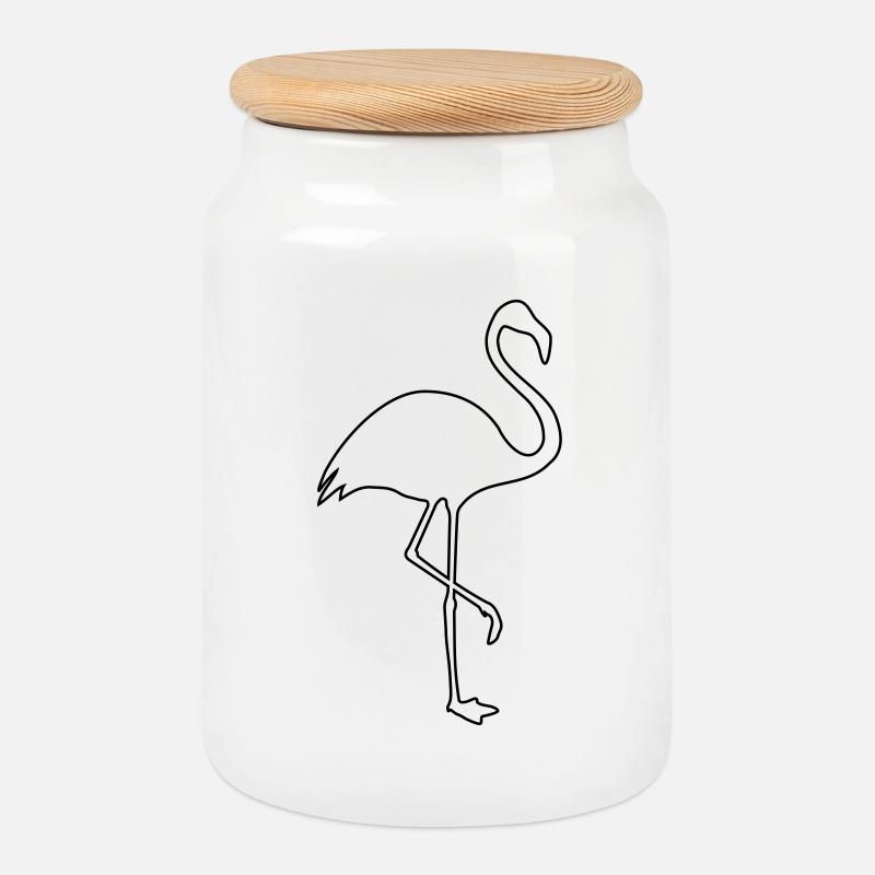 Flamingo silhouette summer sun beach - Cookie Jar with Wooden Lid - white