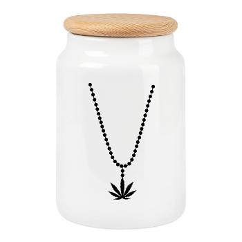 necklace weed cannabis marihuana - Cookie Jar with Wooden Lid - white - Front