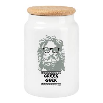 Greek Geek - Keksdose mit Holzdeckel - Weiß - Vorne
