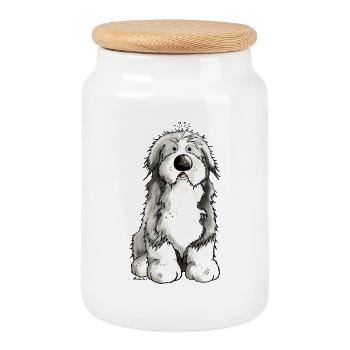 Drôle Bearded Collie - Colley Barbu - Boîte à biscuits avec couvercle en bois - blanc - Devant
