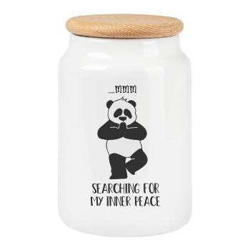 Funny Yoga Panda - Searching My Inner Peace - Cookie Jar with Wooden Lid - white - Front