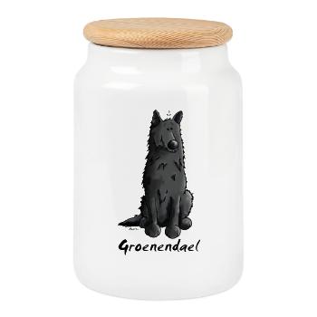 Cute Belgian Shepherd Dog - Cookie Jar with Wooden Lid - white - Front