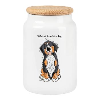 Berner Sennenhund mach Sitz - Keksdose mit Holzdeckel - Weiß - Vorne