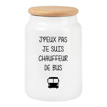 Bus Driver / Busfahrer / Autocar / Autobus / Job - Cookie Jar with Wooden Lid - white - Front
