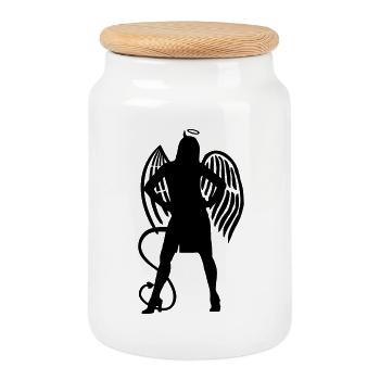 Angel Devil - Cookie Jar with Wooden Lid - white - Front