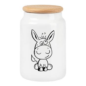 Petit âne - Bébé - Cadeau - Dessin animé - Boîte à biscuits avec couvercle en bois - blanc - Devant