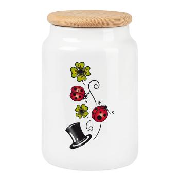 Saint-Sylvestre, porte-bonheur, trèfle - Boîte à biscuits avec couvercle en bois - blanc - Devant