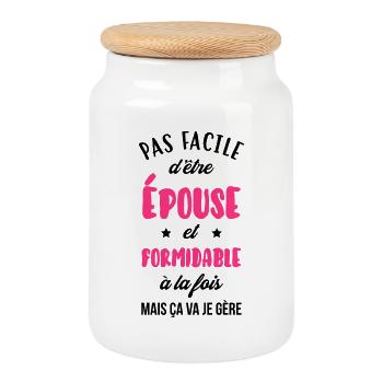 Epouse - Mariée - Mariage - Couple - Amour - Cookie Jar with Wooden Lid - white - Front
