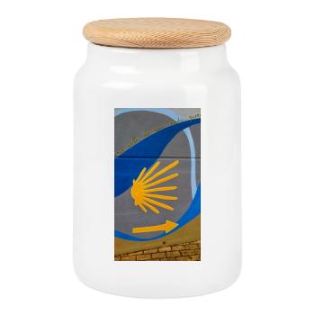 Golden rays on urban arch - Cookie Jar with Wooden Lid - white - Front
