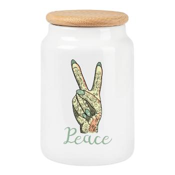 Signe de paix Doigt Main Cool Symbole de paix - Boîte à biscuits avec couvercle en bois - blanc - Devant