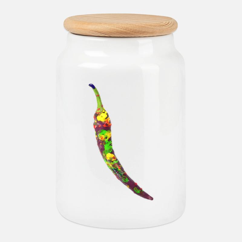 Chili Farbexplosion Illustration - Keksdose mit Holzdeckel - Weiß