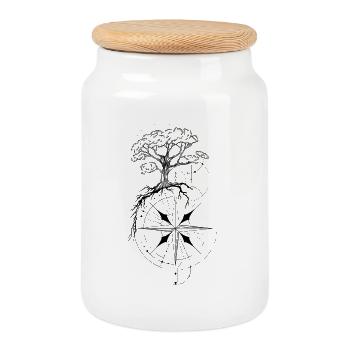 Arbre de vie géométrique rose des vents - Boîte à biscuits avec couvercle en bois - blanc - Devant