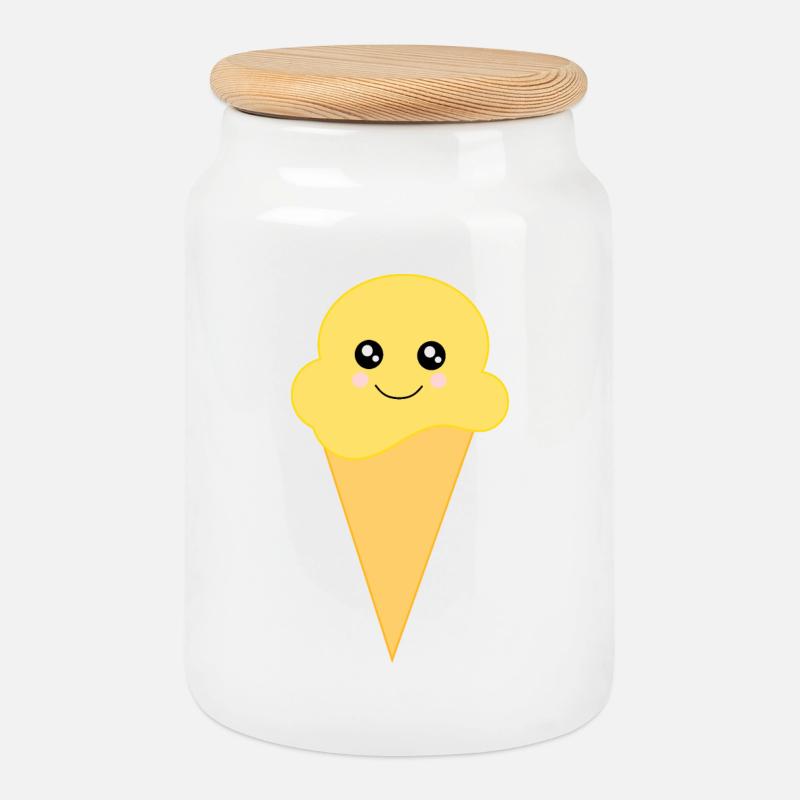 Kawaii Eis Kawaii Vanille Kawaii Eiscreme - Keksdose mit Holzdeckel - Weiß