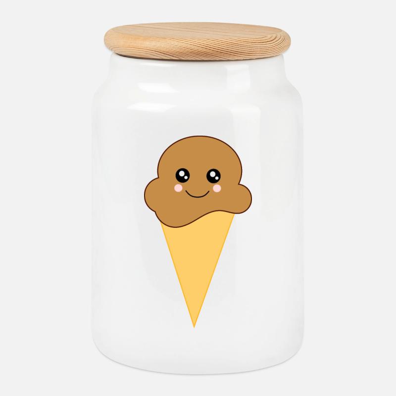Kawaii Eis Kawaii Schokolade Kawaii Eiscreme - Keksdose mit Holzdeckel - Weiß