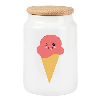 Eis Eiscreme Erdbeereis - Keksdose mit Holzdeckel - Weiß - Vorne