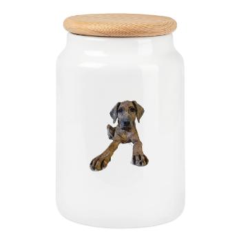 Chiot chien au regard curieux - Boîte à biscuits avec couvercle en bois - blanc - Devant