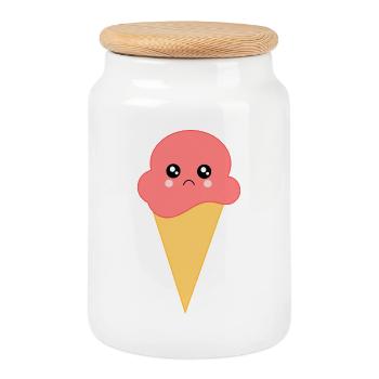 Eis Eiscreme Erdbeereis - Keksdose mit Holzdeckel - Weiß - Vorne