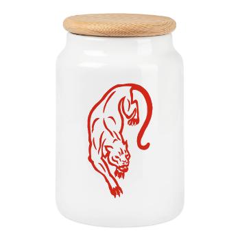 Silhouette de panthère rouge - Boîte à biscuits avec couvercle en bois - blanc - Devant