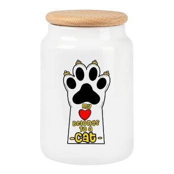 Conception de main d’amoureux des chats avec coeur - Boîte à biscuits avec couvercle en bois - blanc - Devant