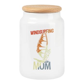 Mama Windsurfer - Cookie Jar with Wooden Lid - white - Front