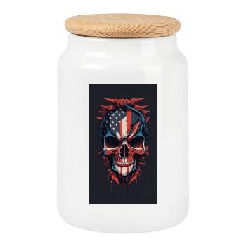 american flaghand drawn face evil death skull - Keksdose mit Holzdeckel - Weiß - Vorne