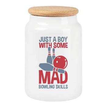 Bowling Boy - Cookie Jar with Wooden Lid - white - Front